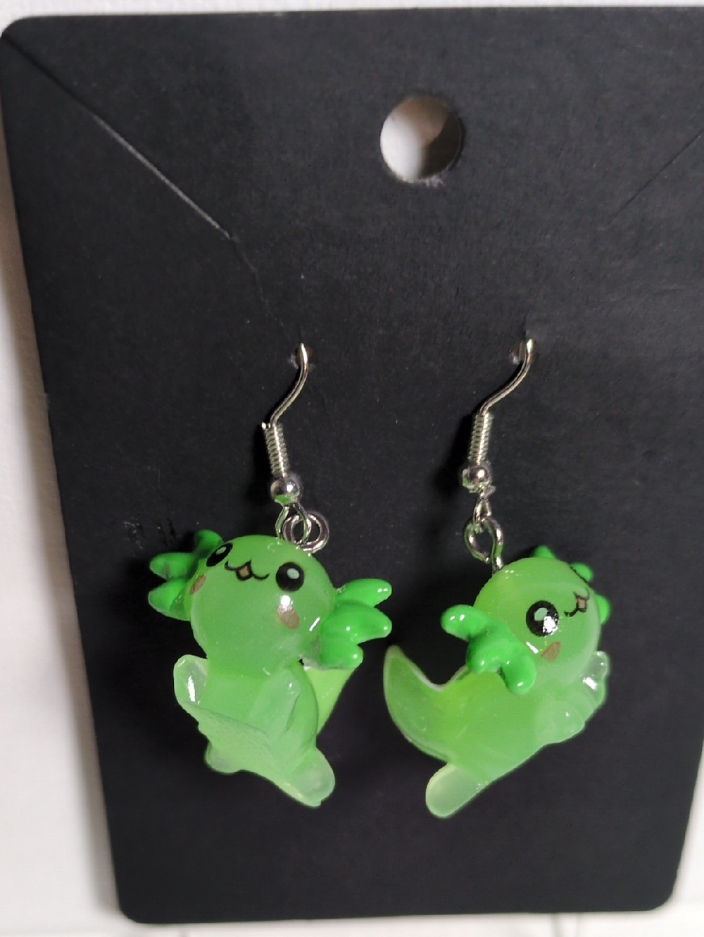 Kawaii Green Axolotl Dangle Earrings